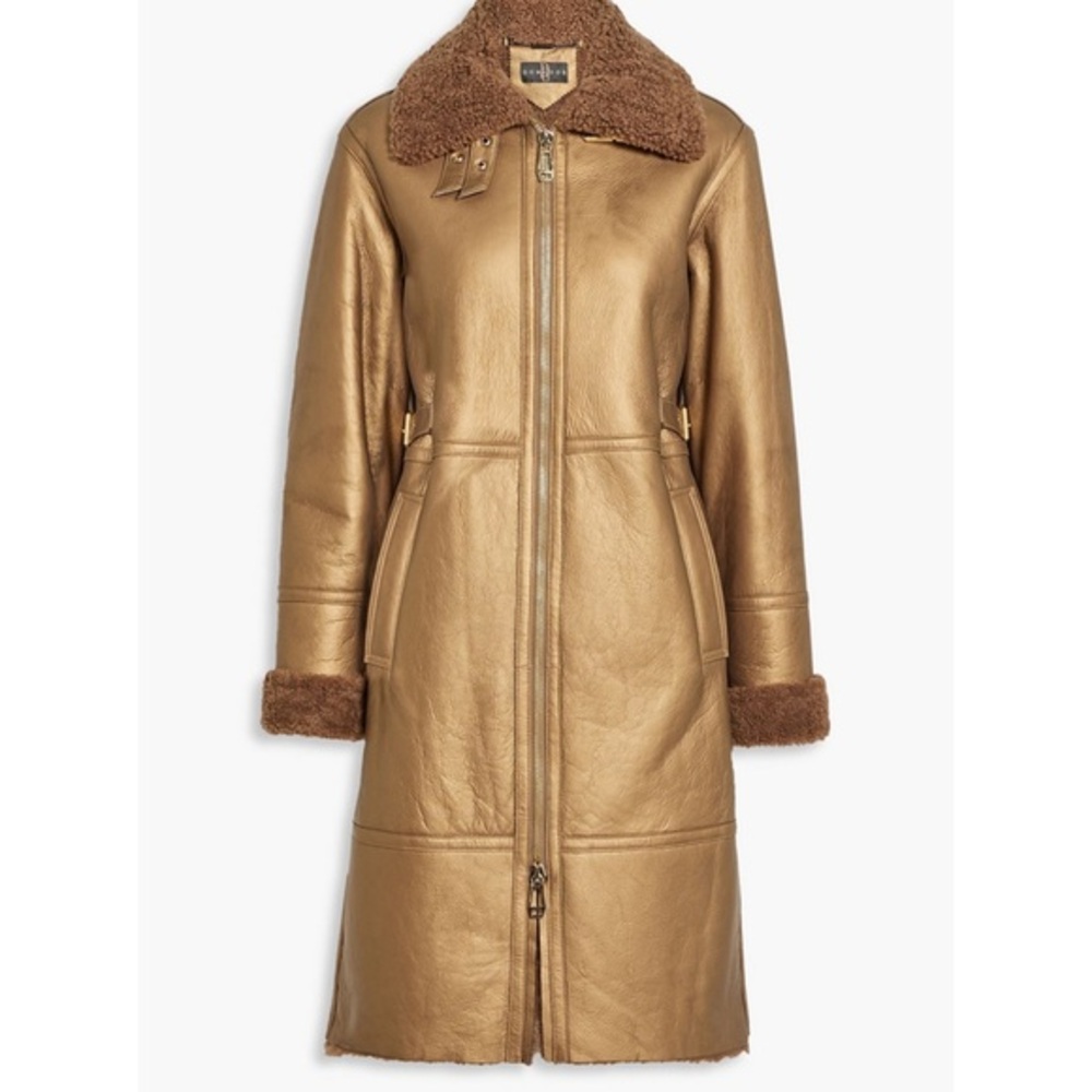 Dom Goor Metallic Sheerling sheepskin bronze leather coat